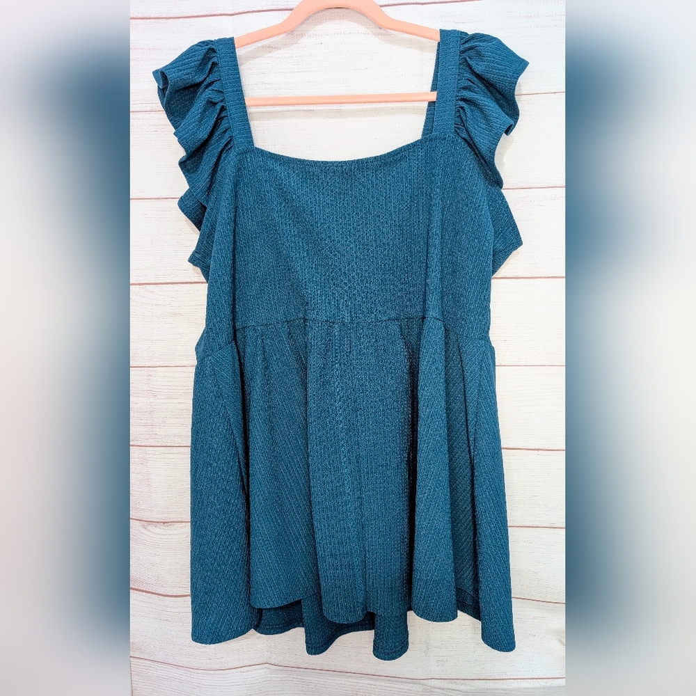 Nwot French Twist Boutique Teal Ruffle Sleeve Top Size 1X